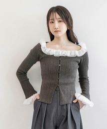 RANDA（ランダ）の「スクエアフリルネックニット（ニット/セーター）」