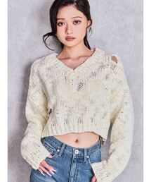 ローゲージVネックニットトップス