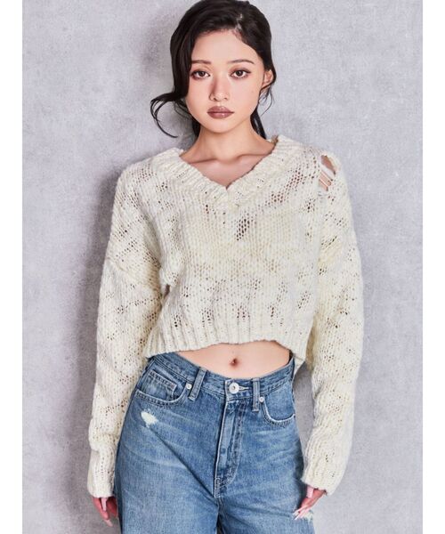 GYDA(ジェイダ)の「ローゲージVネックニットトップス(ニット/セーター・レディース・オフホワイト/ブラック/ブルー・FREE)」の14枚目の写真