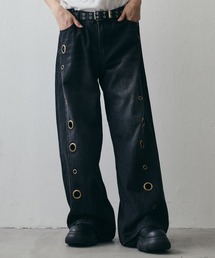 Eyelet Detail Grunge Wide-Leg Denim Pants / アイレットディテール グランジワイドデニムパンツ