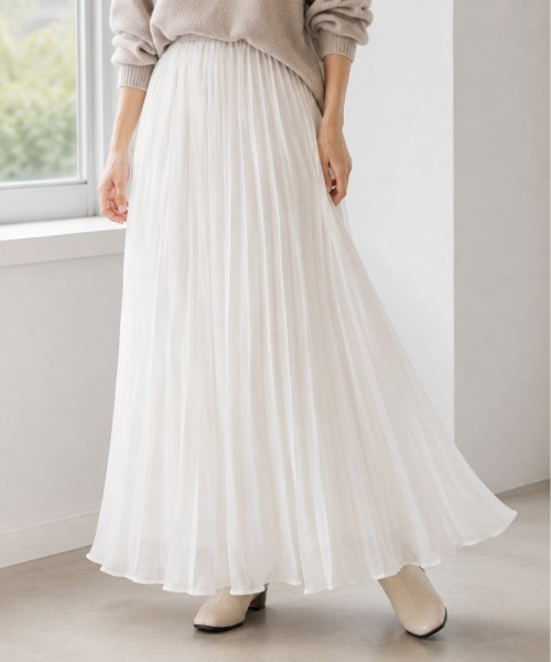 Mku Ekta(ムクエクタ)の「シフォンプリーツロングスカート(スカート・レディース・アイボリー/ホワイト/ブラック・M/L/S)」の1枚目の写真