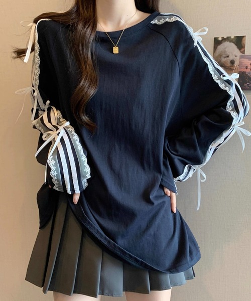AVYL(アヴィル)の「袖ラインフリルリボンルーズスウェット(Tシャツ/カットソー・レディース・ネイビー・M)」の8枚目の写真
