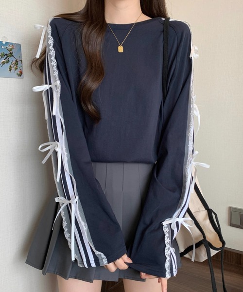AVYL(アヴィル)の「袖ラインフリルリボンルーズスウェット(Tシャツ/カットソー・レディース・ネイビー・M)」の9枚目の写真