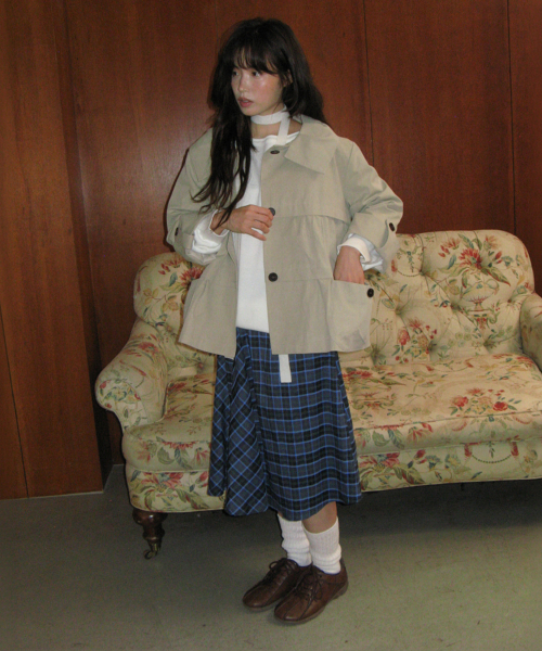 RONRON(ロンロン)の「CHECK FLARE BANDING MIDI SKIRT BLUE(スカート・レディース・その他・FREE)」の1枚目の写真