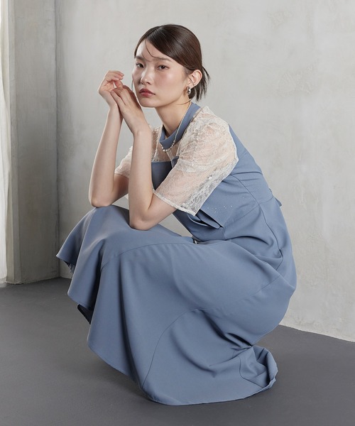 Kana(カナ)の「スパンコール刺繍レースラメドレス パーティー 結婚式 お呼ばれ オケージョン(ドレス・レディース・ネイビー/ブラック/ブルー系その他/モーブ系・M)」の3枚目の写真