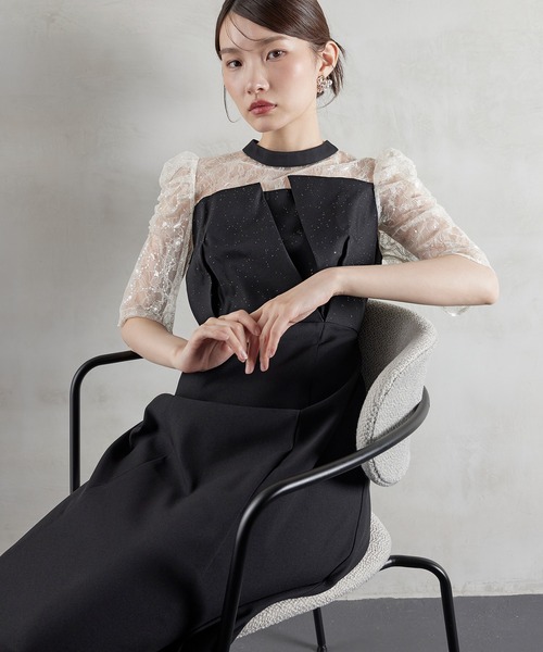 Kana(カナ)の「スパンコール刺繍レースラメドレス パーティー 結婚式 お呼ばれ オケージョン(ドレス・レディース・ネイビー/ブラック/ブルー系その他/モーブ系・M)」の10枚目の写真
