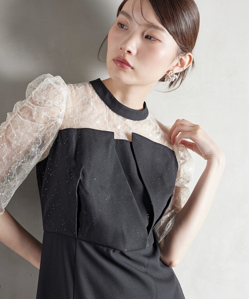 Kana(カナ)の「スパンコール刺繍レースラメドレス パーティー 結婚式 お呼ばれ オケージョン(ドレス・レディース・ネイビー/ブラック/ブルー系その他/モーブ系・M)」の6枚目の写真