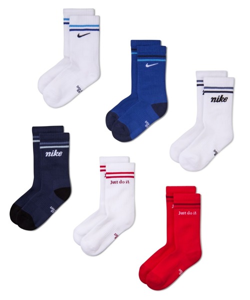 NIKE(ナイキ)の「ナイキ エブリデイ キッズ クッションド クルー ソックス (6足) / Nike Everyday Kids' Cushioned Crew Socks (6 Pairs) IV6017-902 Multi-Color(ソックス/靴下・キッズ・マルチ・23-25)」の1枚目の写真