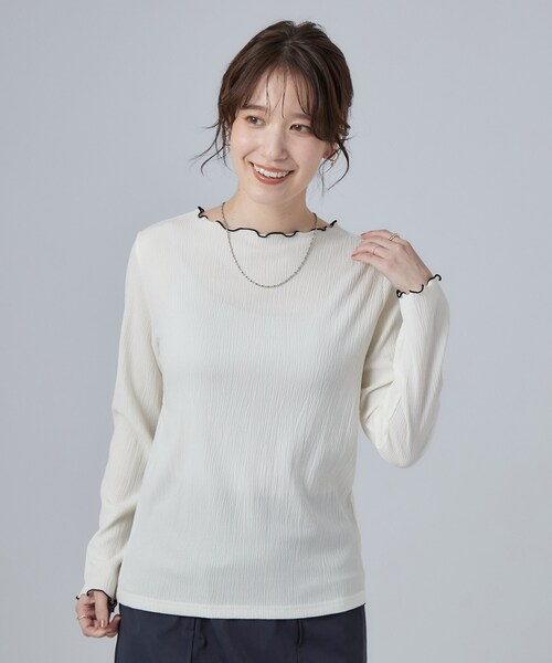 SHOO・LA・RUE(シューラルー)の「【洗濯機可】配色メロウで華やかに アソート楊柳トップス(Tシャツ/カットソー・レディース・ボルドー/ホワイト/ブラック/ブラック系5・03/02/01/04)」の13枚目の写真