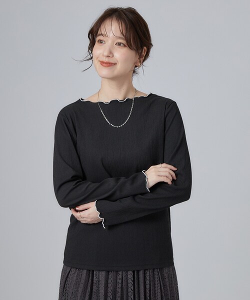 SHOO・LA・RUE(シューラルー)の「【洗濯機可】配色メロウで華やかに アソート楊柳トップス(Tシャツ/カットソー・レディース・ボルドー/ホワイト/ブラック/ブラック系5・03/02/01/04)」の17枚目の写真