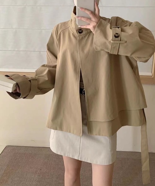 FLINEA（フリネア）の「デザインスタンドカラーショートトレンチコート（トレンチコート・レディース・ダークベージュ/グレイッシュベージュ・FREE）」の16枚目の写真