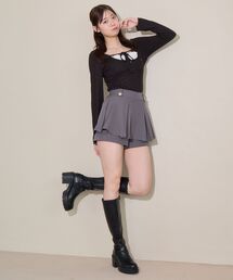 ゴールド釦プリーツミニスカパン