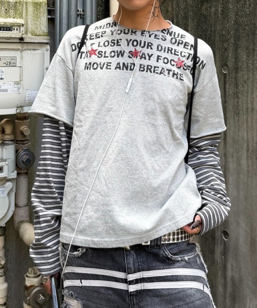 本日限定価格‼️【未使用に近い】weirdo ヘンリーネック 2XL 黒 Never mind the XU】LAYERED STRIPE SLEEVE GRAPHIC TEE / 【ネバー