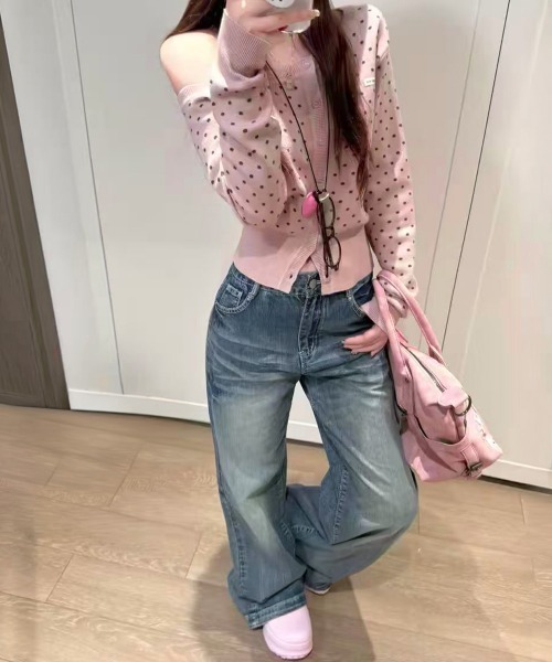 Miniministore(ミニミニストア)の「ドット柄ワンショル長袖ニットカーディガン(ニット/セーター・レディース・ピンク/グレー・FREE)」の18枚目の写真