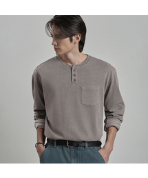 WORK ON BODY OFF（ワークオンボディオフ）の「テール セミオーバーフィット ピグメント ヘンリーネック Tシャツ [グレー]（Tシャツ/カットソー）」
