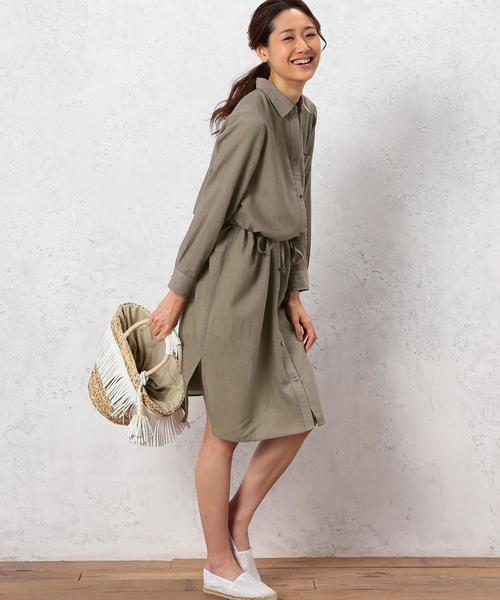 green label relaxing（グリーンレーベルリラクシング）の「KC TEN/C/L シャツ ワンピース◆（シャツワンピース・レディース・オフホワイト/ベージュ/オリーブ/ネイビー・FREE）」の13枚目の写真