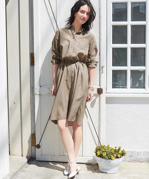 green label relaxing（グリーンレーベルリラクシング）の「KC TEN/C/L シャツ ワンピース◆（シャツワンピース・レディース・オフホワイト/ベージュ/オリーブ/ネイビー・FREE）」の8枚目の写真