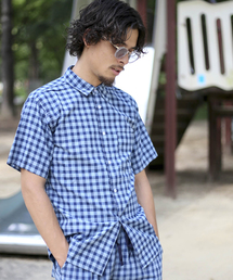 Denime | インディゴチェック半袖シャツ(シャツ/ブラウス)