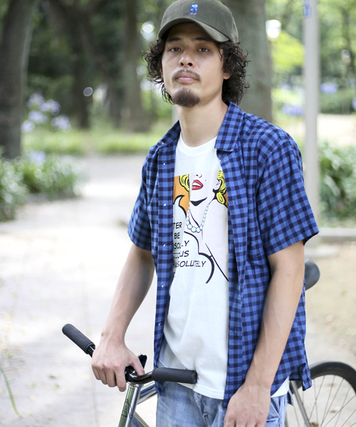 Denime（ドゥニーム）の「インディゴチェック半袖シャツ（シャツ/ブラウス・メンズ・ライトインディゴブルー/インディゴブルー・MEDIUM/LARGE/X-LARGE）」の2枚目の写真