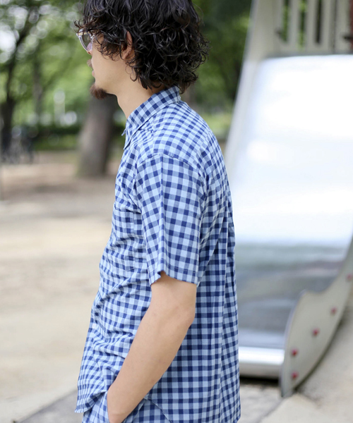 Denime（ドゥニーム）の「インディゴチェック半袖シャツ（シャツ/ブラウス・メンズ・ライトインディゴブルー/インディゴブルー・MEDIUM/LARGE/X-LARGE）」の10枚目の写真