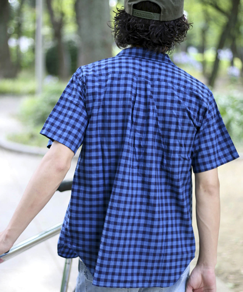 Denime（ドゥニーム）の「インディゴチェック半袖シャツ（シャツ/ブラウス・メンズ・ライトインディゴブルー/インディゴブルー・MEDIUM/LARGE/X-LARGE）」の14枚目の写真