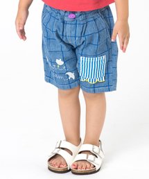 Petit jam | 無地とチェックの窓ポケットデニムパンツ 5分丈(デニムパンツ)