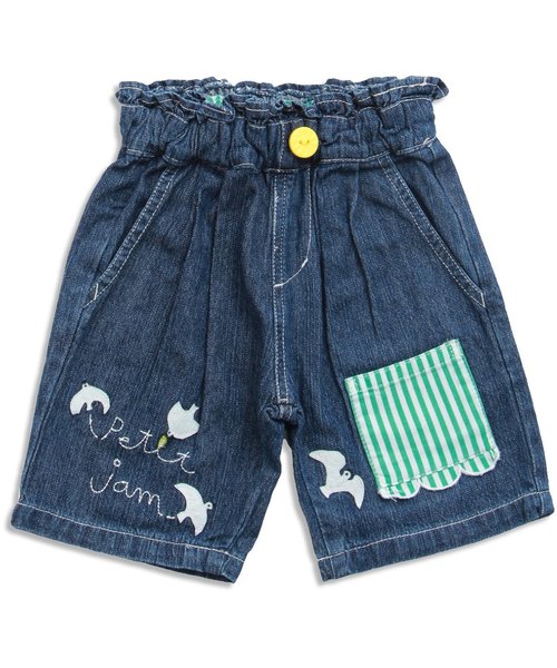 Petit jam（プチジャム）の「無地とチェックの窓ポケットデニムパンツ 5分丈（デニムパンツ・キッズ・ブルー/サックスブルー/キナリ・95/100/120/90/80/110/130）」の3枚目の写真