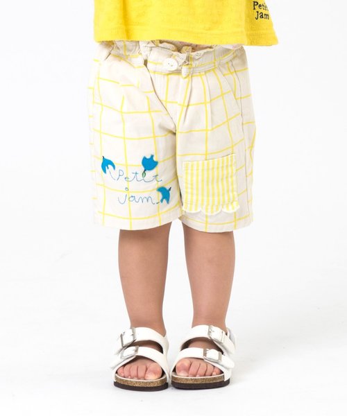 Petit jam（プチジャム）の「無地とチェックの窓ポケットデニムパンツ 5分丈（デニムパンツ・キッズ・ブルー/サックスブルー/キナリ・95/100/120/90/80/110/130）」の2枚目の写真