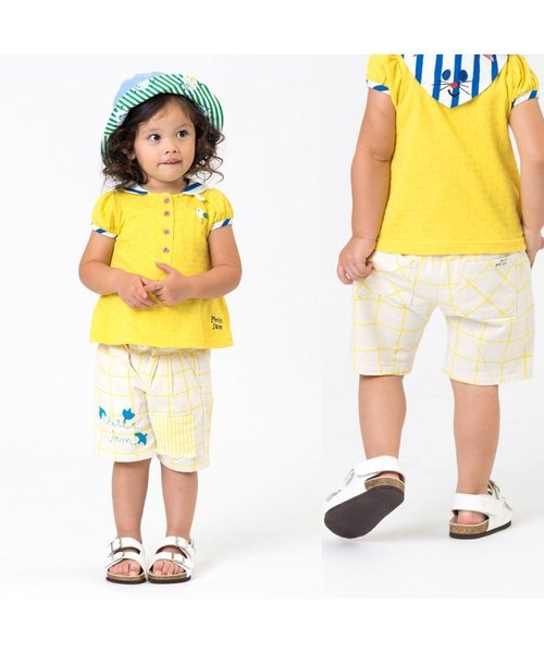 Petit jam（プチジャム）の「無地とチェックの窓ポケットデニムパンツ 5分丈（デニムパンツ・キッズ・ブルー/サックスブルー/キナリ・95/100/120/90/80/110/130）」の4枚目の写真