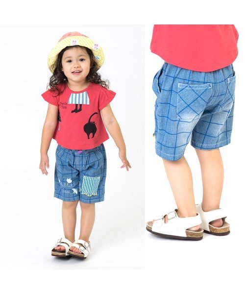 Petit jam（プチジャム）の「無地とチェックの窓ポケットデニムパンツ 5分丈（デニムパンツ・キッズ・ブルー/サックスブルー/キナリ・95/100/120/90/80/110/130）」の5枚目の写真