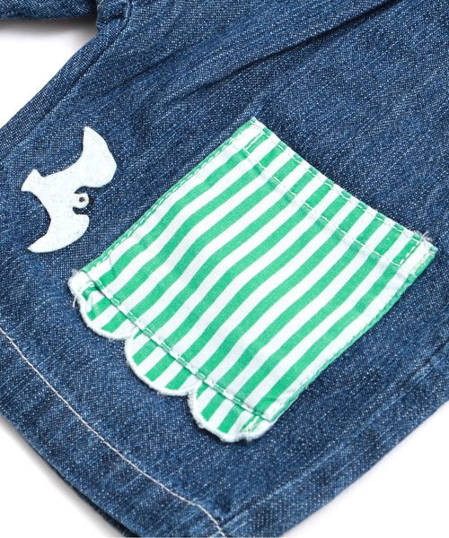 Petit jam（プチジャム）の「無地とチェックの窓ポケットデニムパンツ 5分丈（デニムパンツ・キッズ・ブルー/サックスブルー/キナリ・95/100/120/90/80/110/130）」の15枚目の写真