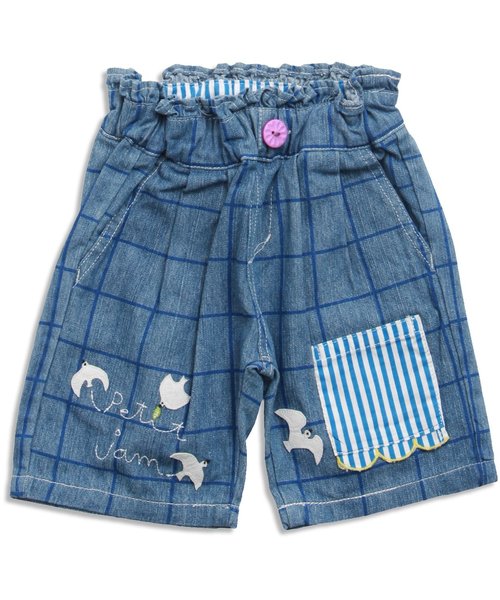 Petit jam（プチジャム）の「無地とチェックの窓ポケットデニムパンツ 5分丈（デニムパンツ・キッズ・ブルー/サックスブルー/キナリ・95/100/120/90/80/110/130）」の17枚目の写真