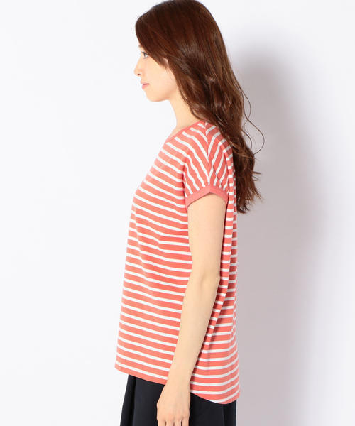 SHIPS Days(シップスデイズ)の「SHIPS Days STANDARD: ソフトコットン TEE (ボーダー)(Tシャツ/カットソー・レディース・ホワイト/ピンク/ダークオリーブ/ネイビー・M~L/S~M)」の7枚目の写真