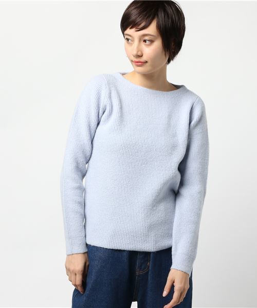 Te chichi（テチチ）の「片畦フラットネックプルオーバー（ニット/セーター・レディース・オフホワイト/グレー/サックスブルー/ピンク/ラベンダー/イエロー・MEDIUM）」の4枚目の写真