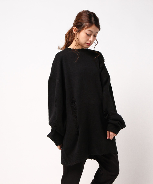 PUNYUS（プニュズ）の「ダメージニット（ニット/セーター・レディース・ブラック/パープル/レッド/イエロー・4/3）」の2枚目の写真