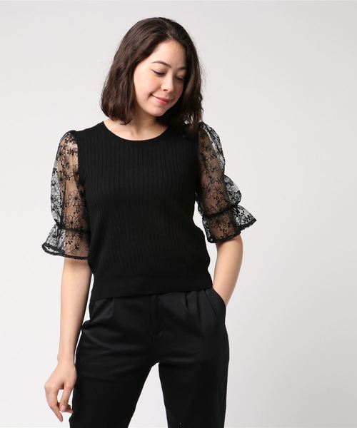 archives（アルシーヴ）の「チュールバルーンスリーブニット（ニット/セーター・レディース・オフホワイト/ブラック/ベージュ・MEDIUM）」の2枚目の写真