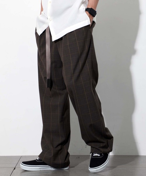STUDIOUS（ステュディオス）の「【STUDIOUS】TRグレンチェックワイドスラック（スラックス・メンズ・グレー/ブラウン・1/2/3）」の2枚目の写真