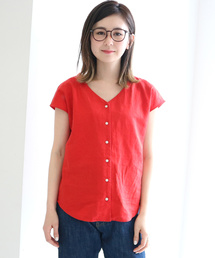 AMERICAN HOLIC | リネンブレンドフロントボタンVネックブラウス(シャツ/ブラウス)