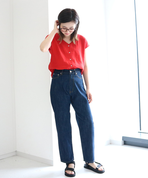 AMERICAN HOLIC(アメリカンホリック)の「リネンブレンドフロントボタンVネックブラウス(シャツ/ブラウス・レディース・ネイビー/レッド/その他5/チェック・FREE)」の8枚目の写真