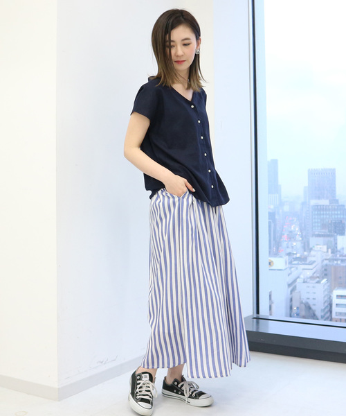 AMERICAN HOLIC(アメリカンホリック)の「リネンブレンドフロントボタンVネックブラウス(シャツ/ブラウス・レディース・ネイビー/レッド/その他5/チェック・FREE)」の10枚目の写真