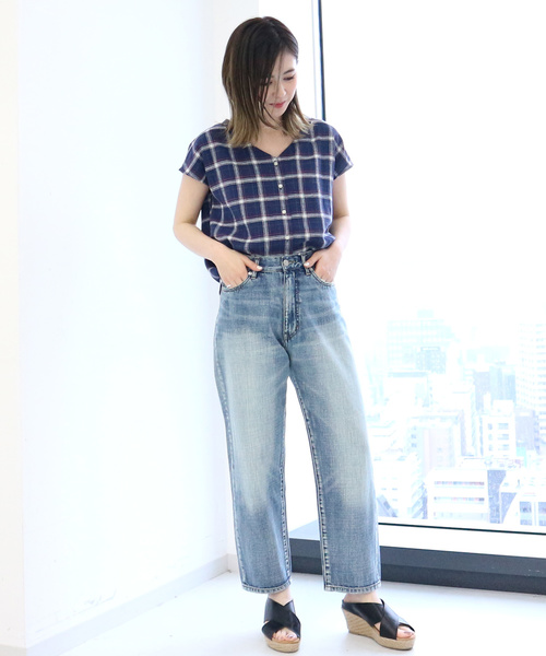 AMERICAN HOLIC(アメリカンホリック)の「リネンブレンドフロントボタンVネックブラウス(シャツ/ブラウス・レディース・ネイビー/レッド/その他5/チェック・FREE)」の12枚目の写真