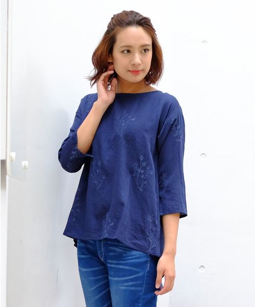 sabstreet my standard（サブストリートマイスタンダード）の「インド綿タンポポリーフ刺繍ブラウス（シャツ/ブラウス・レディース・オフホワイト/ネイビー/マスタード・9号）」の2枚目の写真