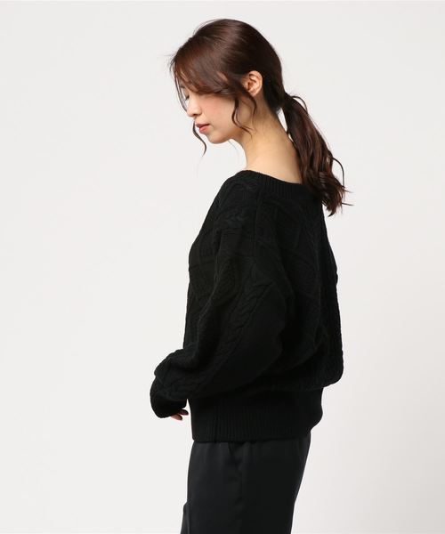 CITYSHOP(シティーショップ)の「キーネックアランニット◆(ニット/セーター・レディース・ブラック・FREE)」の2枚目の写真