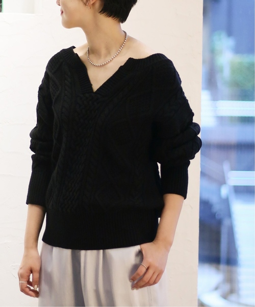 CITYSHOP(シティーショップ)の「キーネックアランニット◆(ニット/セーター・レディース・ブラック・FREE)」の1枚目の写真