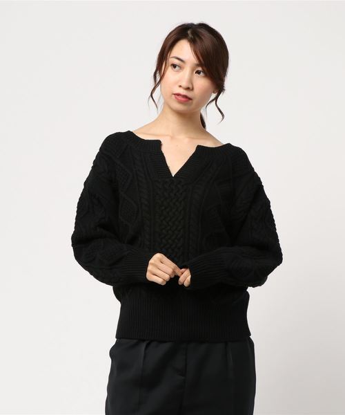 CITYSHOP(シティーショップ)の「キーネックアランニット◆(ニット/セーター・レディース・ブラック・FREE)」の4枚目の写真