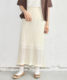 【リンクコーデ専門ブランド/ペアペア】透かし編みニットスカート(レディース)