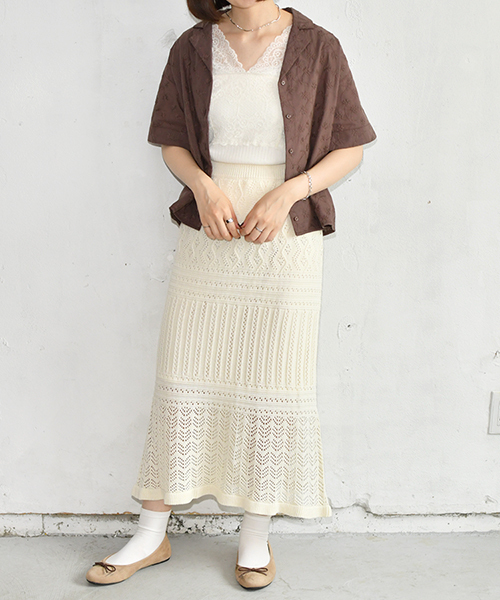 PairPair（ペアペア）の「【リンクコーデ専門ブランド/ペアペア】透かし編みニットスカート(レディース)（スカート・レディース・アイボリー/ライトベージュ・FREE）」の4枚目の写真