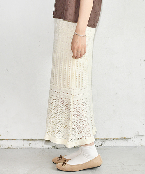 PairPair（ペアペア）の「【リンクコーデ専門ブランド/ペアペア】透かし編みニットスカート(レディース)（スカート・レディース・アイボリー/ライトベージュ・FREE）」の8枚目の写真