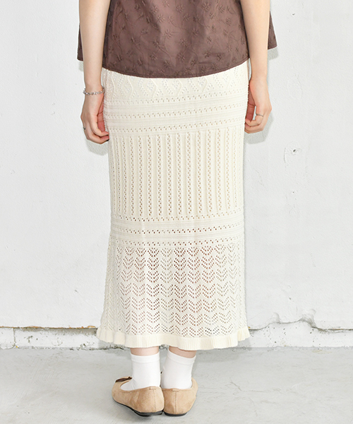 PairPair（ペアペア）の「【リンクコーデ専門ブランド/ペアペア】透かし編みニットスカート(レディース)（スカート・レディース・アイボリー/ライトベージュ・FREE）」の9枚目の写真
