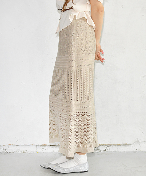 PairPair（ペアペア）の「【リンクコーデ専門ブランド/ペアペア】透かし編みニットスカート(レディース)（スカート・レディース・アイボリー/ライトベージュ・FREE）」の14枚目の写真